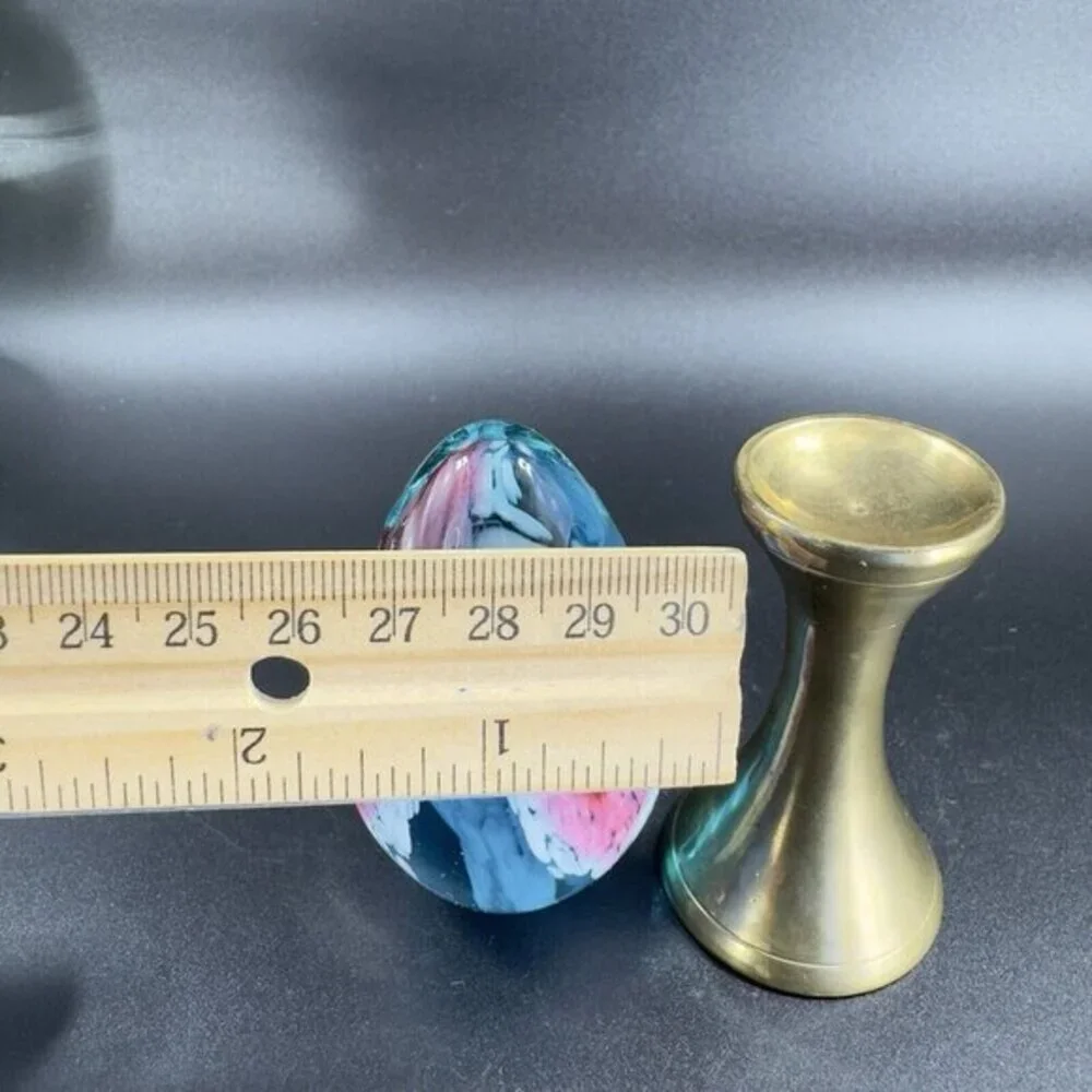 Vintage 1995‎ GES Glass Eye Studio Egg Shape Paperweight On Brass Stand Figure